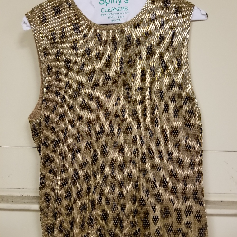 Dana Buchman, heavily beaded, sleeveless evening t